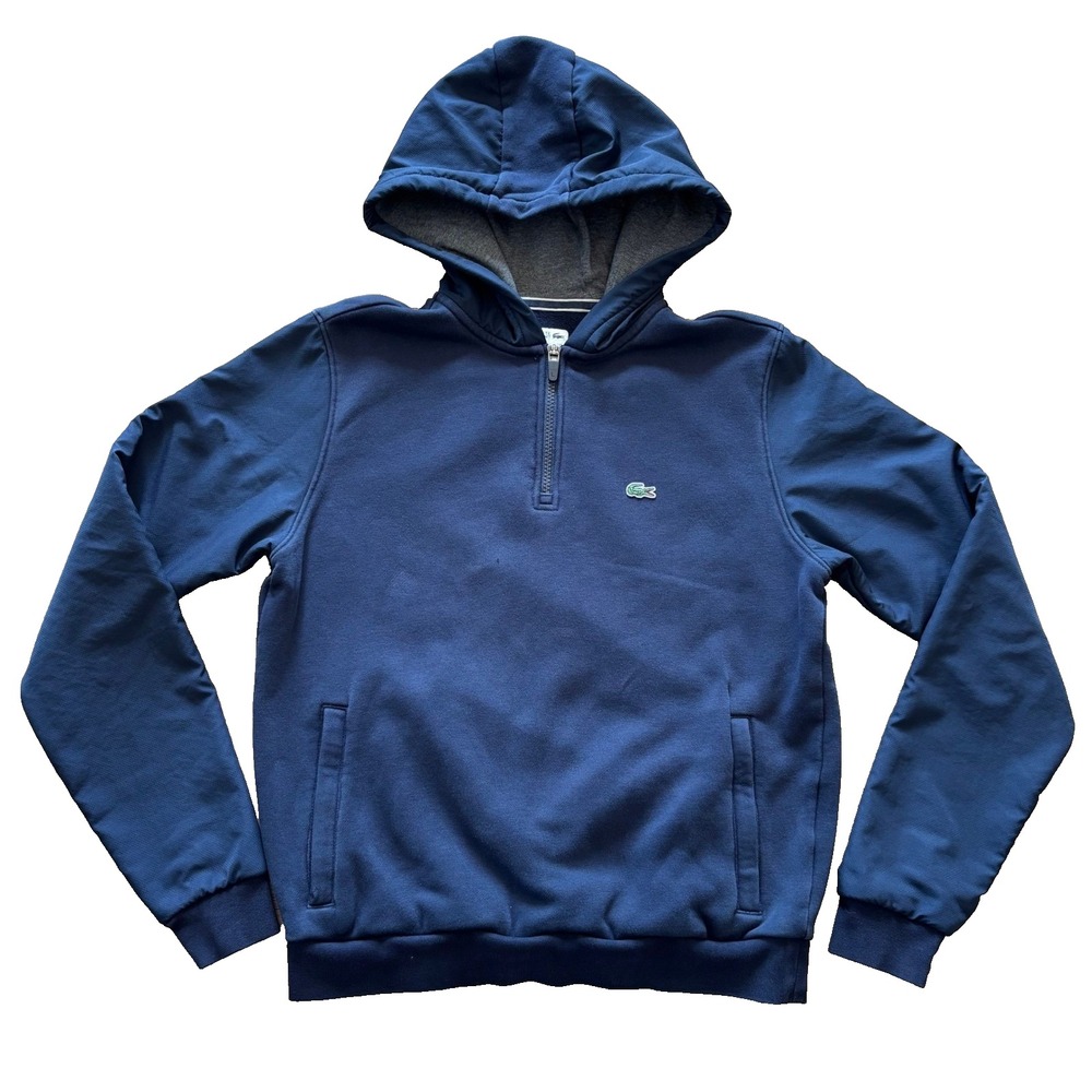 Lacoste Sport Kids Navy Blue Quarter Zip Hoodie Fleece Sweatshirt‎ Size 16 176cm